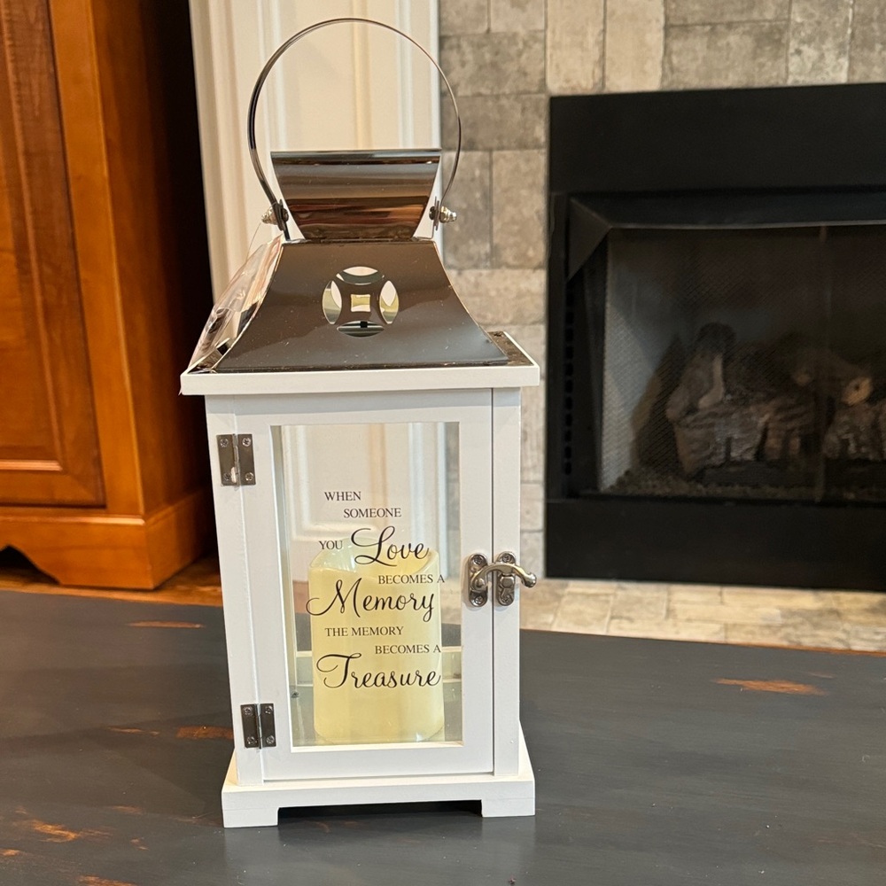 White Decorative Memory Lantern with Sentimental Quote